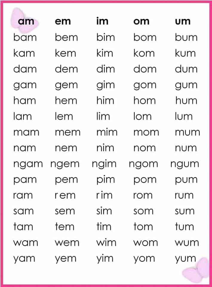 Remedial Words CVC Pattern Ready To Print