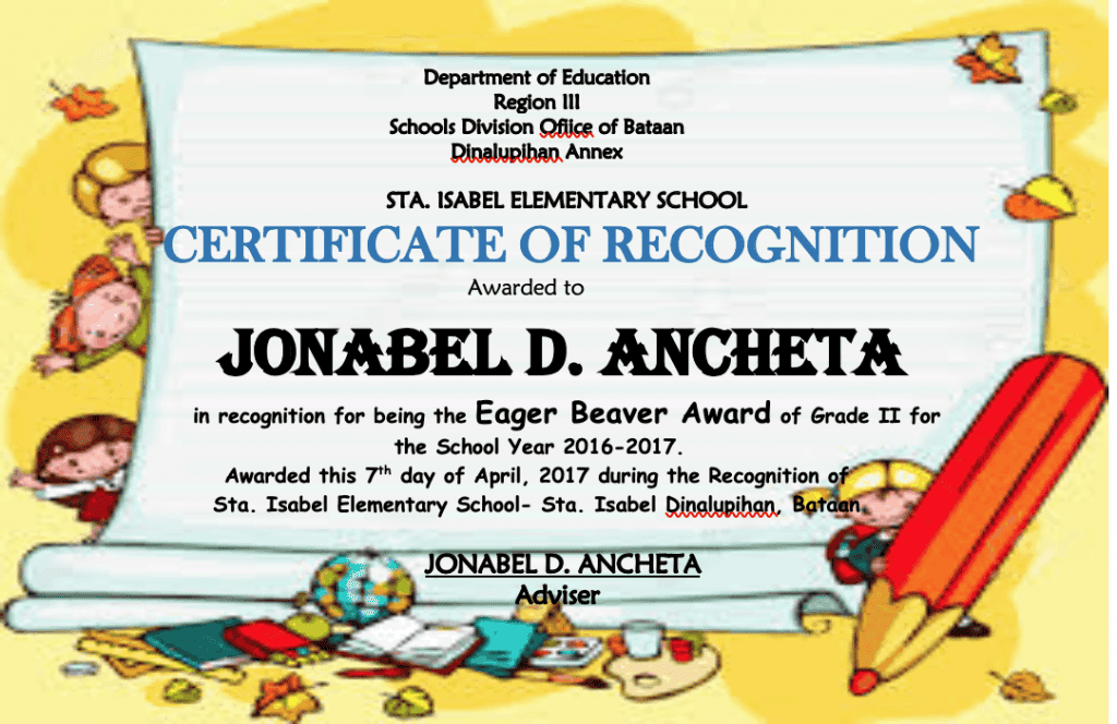 Deped Cert Of Recognition Template Printable Deped Certificate Of