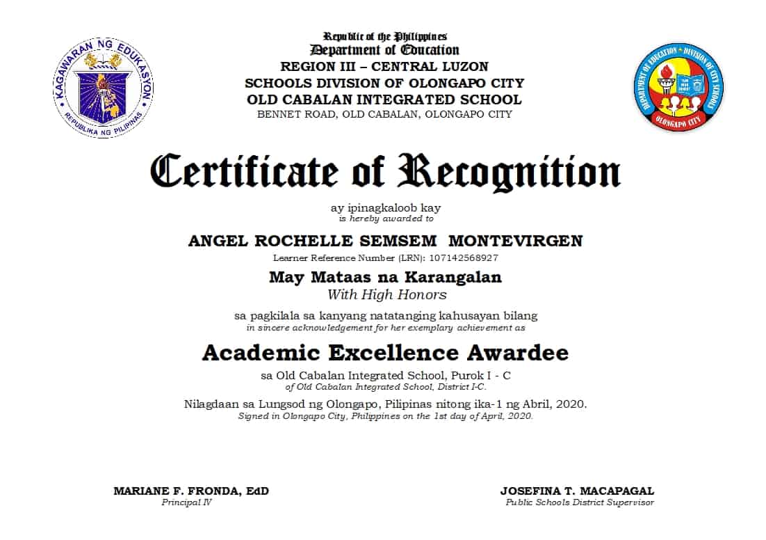 Dcg Certificate Of Recognition 