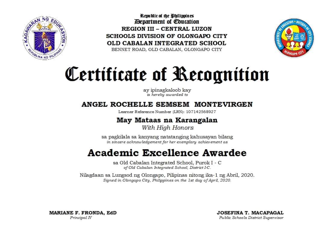 DepEd Certificate