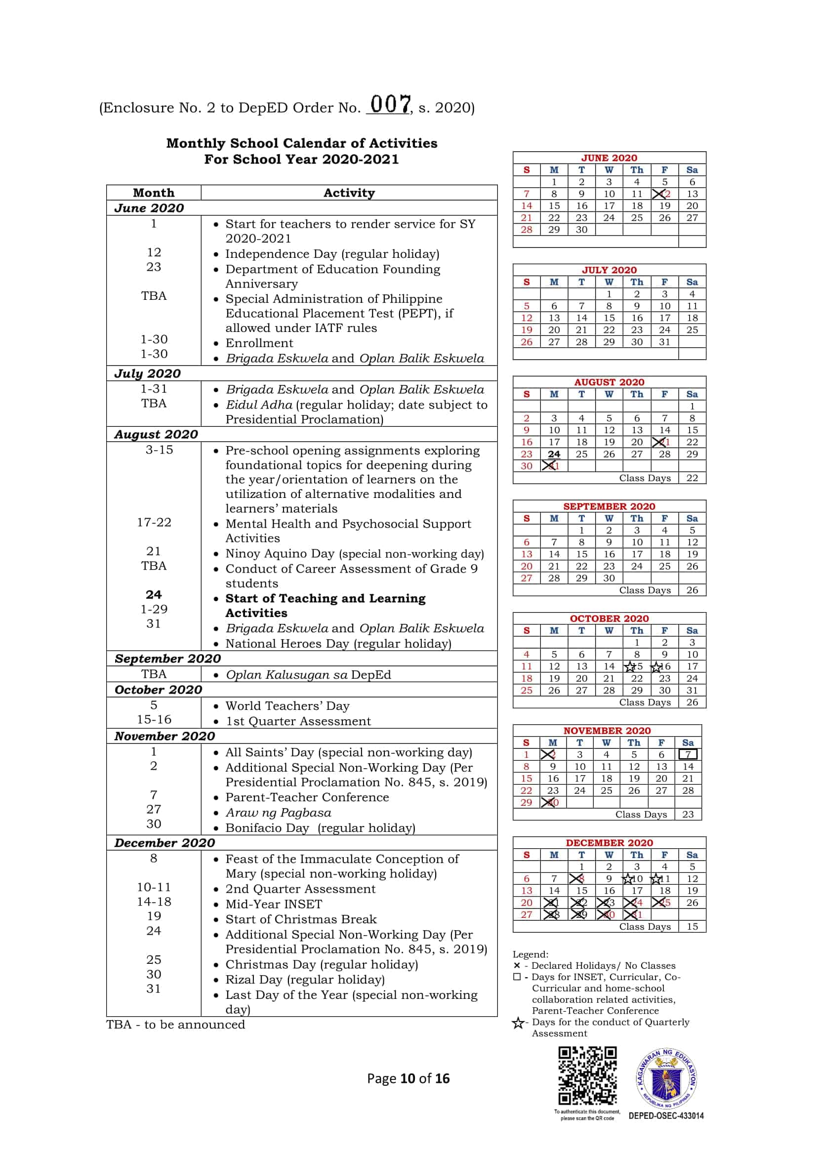 Deped Order No 029 S 2021 School Calendar And Activities For Year 2022